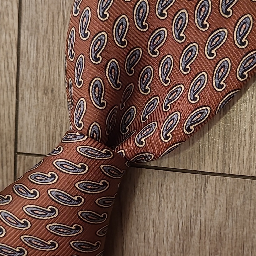 POLO RAPH LAUREN Brown‎ Paisley USA Hand Made Mens Silk Tie VTG